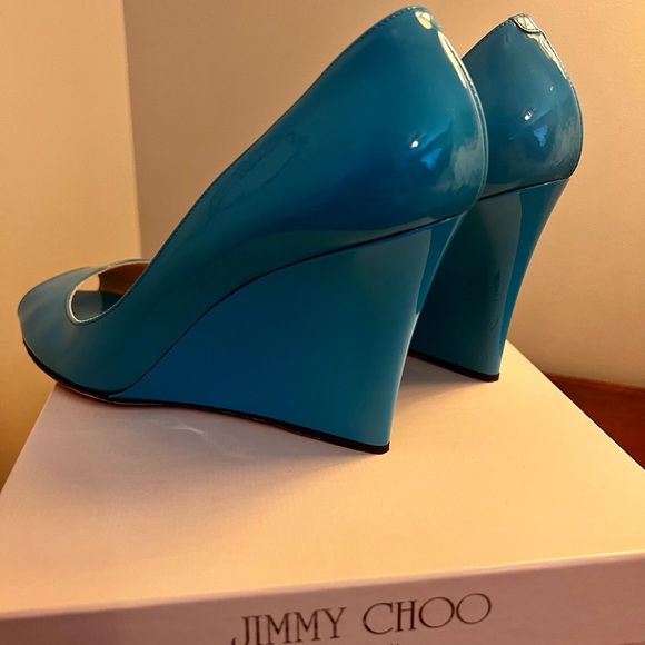 Jimmy Choo Turquoise Baxen Peep Toe Wedge Pump - Picture 6 of 9